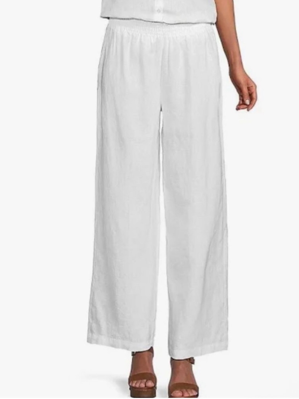 TAHARI ESSENTIAL Classic White Linen Wide-Leg Pants - Beach Relaxed Fit - Size L - Picture 8 of 8